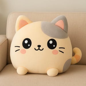 Adorable Plush Cat-Shaped Pillow - Cute Kawaii Cat Cushion for Couch and Bed, Cozy Home Decor Gift for Cat Lovers.
