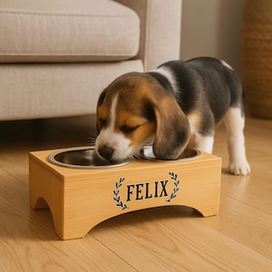 Personalized Wooden Pet Feeder Stand, Custom Engraved Elevated Base, Pet Food Holder, Wooden Pet Bowl Stand, Pet Bowl Holders, Pet Furniture