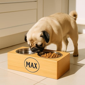 Personalized Wooden Pet Feeder Stand, Elevated Wooden Pet Bowl Stand, Gift for Pet Lovers, Wooden Feeding Station, Double Feeding Station
