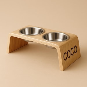 Mangiatoia in legno personalizzata per animali domestici, supporto per doppia ciotola, incisione personalizzata con il nome dell&#39;animale, supporto rialzato per ciotola per animali domestici, supporto rialzato per mangiatoia per animali domestici personalizzato