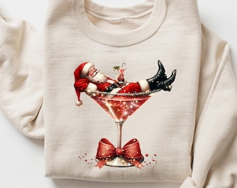 Santa's Hot Mess Sweatshirt, Christmas Drinks Sweatshirt, Funny Christmas Sweatshirt, Xmas Humor Sweatshirt, Xmas Cocktail Party Sweatshirt
