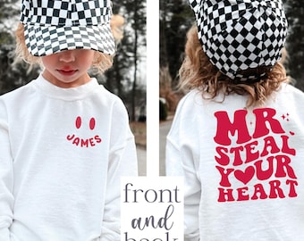 Personalized Boys Valentine Sweatshirt, Mr Steal Your Heart Shirt, Custom Name Toddler Valentines Sweatshirt, Cute Heartbreaker Kids Shirt