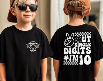 Peace Out Single Digits I'm 10 T-shirt, T-shirt med tionde födelsedagspresent, Cool födelsedagströja för småbarn, Födelsedagströja för pojkar, Smiley med solglasögon
