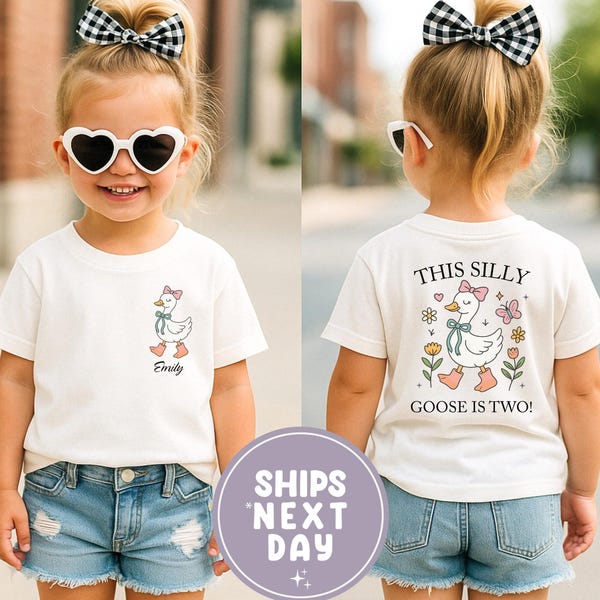 Personalized The Silly Goose Is Two Shirt, Girls 2nd Birthday Shirt, Goose Themed Birthday Shirt, Floral Goose Shirt, Animal Birthday Shirt