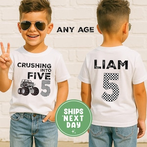 Personalized Monster Truck Birthday Shirt, Crushing Into Shirt, Truck Yeah Birthday Shirt, Racing Birthday Shirt, Birthday Boy Gift Shirt