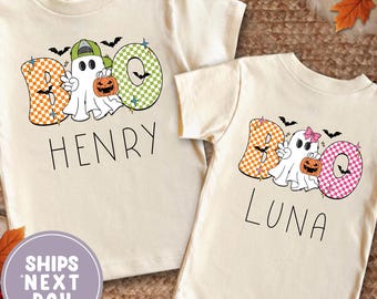 Personalized BOO Pumpkin Shirt, Cute Halloween Ghost Shirt, Spooky Season Shirt, Kids Halloween Shirt, Coquette Ghost Tee, Ballcap Ghost Tee