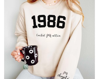 Sudadera retro personalizada de cumpleaños de 1986, edición limitada, regalo de leopardo para 40 cumpleaños para mujer, regalo de Navidad para mamá.