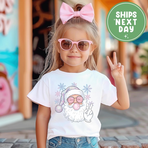 Christmas Santa Shirt, Girls Christmas Season Tee, Cute Christmas Toddler Shirt, Peace Siga Santa Shirt, Bubble Gum Shirt, Cute Santa Shirt