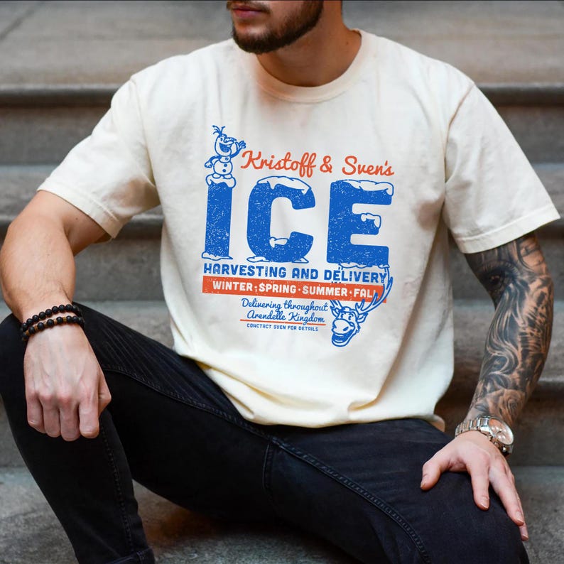 Kristoff och Svens isskördströja, Frozen Arendelle Kingdom-tröja, Olaf och Sven-tröja med grafisk design, retro-tröja med isleveranspresent bild 2