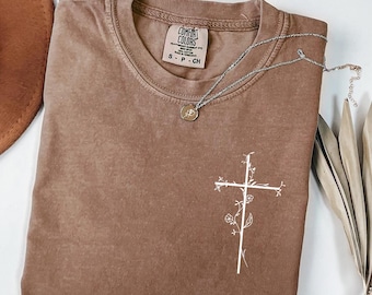 Shirt esthetiek christelijk bloemen kruis, religieus shirt, minimalistisch schriftshirt, shirt christelijk geloof, religieus kruis shirt cadeau
