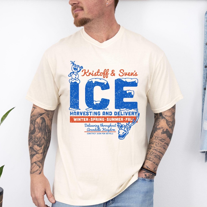Kristoff och Svens isskördströja, Frozen Arendelle Kingdom-tröja, Olaf och Sven-tröja med grafisk design, retro-tröja med isleveranspresent bild 1