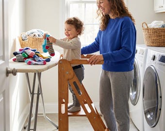 Toddler Kitchen Helper Tower for Cooking with Mom, Foldable Step Stool, Montessori Learning Stand, Personalized Kids Cooking Stool