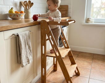 Taburete infantil plegable, taburete de madera plegable para niños pequeños, soporte de cocina infantil personalizado con nombre
