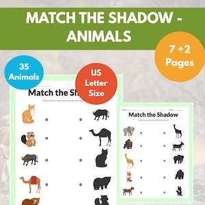 Gioco di abbinamento delle ombre degli animali: attività di apprendimento stampabile (download PDF)