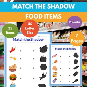 Food Shadow Matching Game: Kids Learning Activity (Printable PDF A4/US Letter Size)