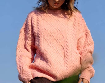 Suéter de punto trenzado, regalo para hija, jersey rosa extragrande, punto grueso de invierno, ropa informal para mujer, moda de primavera