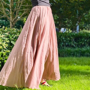 Ciemnoróżowa bawełniana spódnica, długa spódnica maxi z elastycznym pasem, miękka spódnica na wakacje na plaży, regulowana długość/talia, jesienna odzież damska