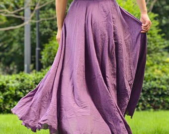 Lavender Cotton Maxi Skirt, 720 Degree Flowy Dance Skirt, Boho Ankle Length Skirt, Elastic Waist, Lined, Cottagecore Festival Skirt