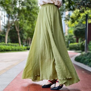 Spódnica maxi w kolorze śliwkowej zieleni Boho, bawełniana spódnica maxi, spódnica z wysokim stanem i elastyczną talią, spódnica z podszewką do ziemi, nowy chiński styl, niestandardowe rozmiary