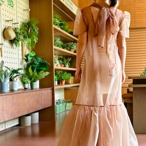 Brown Organza Dress, Prom Dress, Wedding Guest Cocktail, Evening Gown, Formal Dress, Large Bow Sheer Stage dress, Custom Size and color