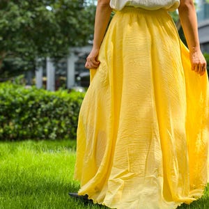 Heldere sleutelbloemgele dansrok, fairy cottagecore-rok, elastische taille maxi cirkelrok, cadeau voor haar, boho-rok aangepaste lengte