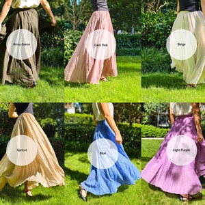 Beige Cotton Maxi Skirt, Flowy Elastic Waist Midi Skirt, Customizable Dance Skirt, Zen Style Solid Color High Waist Skirt, Womens Clothing image 6