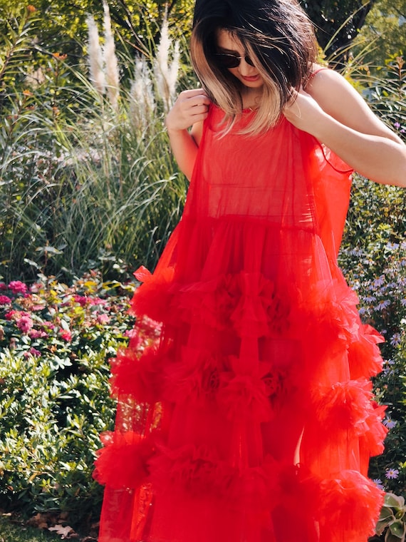 layered tulle maxi dress Red Lace Cami Dress, Dress, Custom Size and Color Dress, Fairycore Tiered Mesh Dress, Plus Size Friendly Summer Gown sage-green