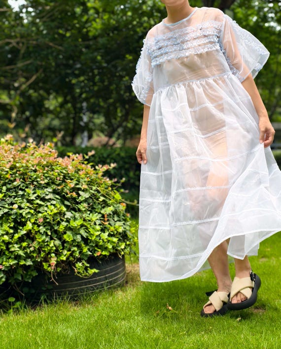 light blue sheer dress Organza Dress, See-Through Custom Wedding Dress, Bridesmaid Dress, Wedding Guest Outfit, Oversized Womens Clothing, Gift for Her 40 of the Best Moda vintage Confidence is a given Size:3 (L)