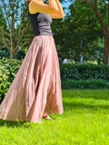 Dark Pink Cotton Skirt, Elastic Waist Long Maxi Skirt, Soft Swing Beach Vacation Skirt, Customizable Length / Waist, Autumn Womens Clothing product logo