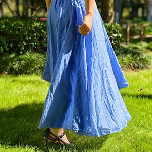 Blue Chinese-style Cotton Skirt, Women's Wear, Custom Length Elastic Waist, Artistic Midi Maxi Skirt, Forest Style Boho Casual Autumn Dress Blue