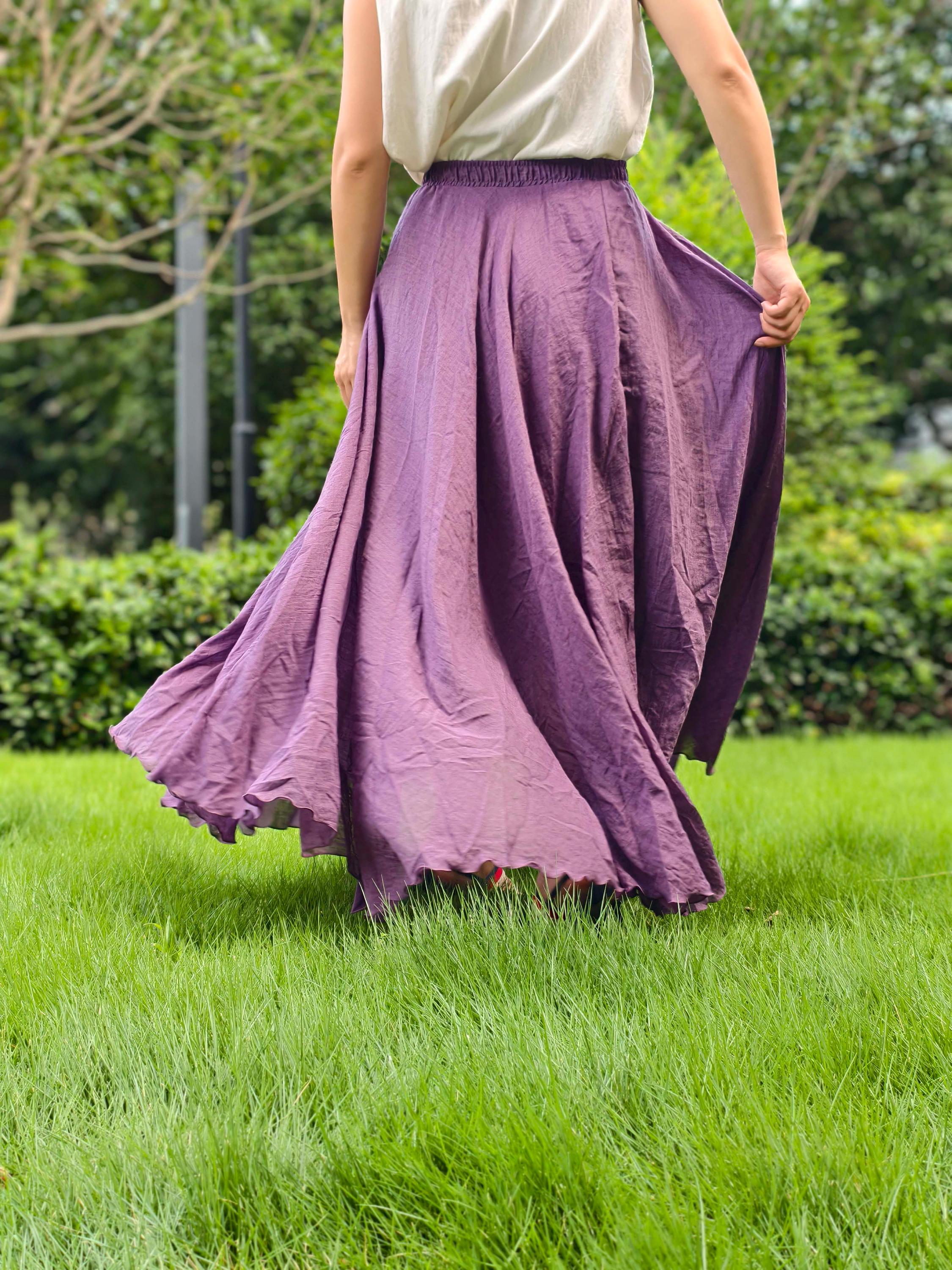 Lavender Cotton Maxi Skirt, 720 Degree Flowy Dance Skirt, Boho