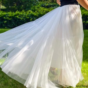White Fairy Dance Skirt, Wedding Tulle Skirt, High Waisted Layered Mesh Cake Skirt, Elegant A Line Maxi Skirt, Custom Length Color
