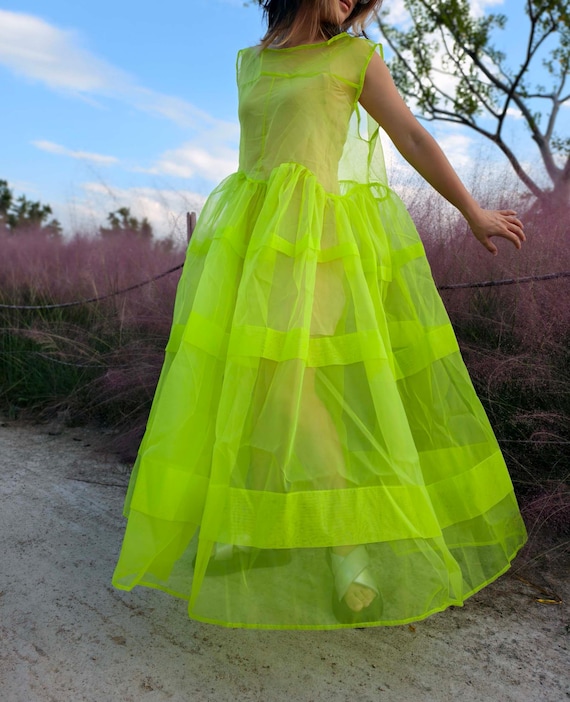 green sheer overlay dress Bright Organza Overskirt, Custom Size Dress, Ethereal Festival Wear, Loose See Through Dress, Stage Costume, Photoshoot, Avant Garde Sale outerwear
