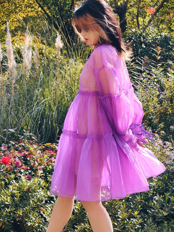 Violet Organza Dress, Fairy Tulle Dress, Beach Maxi Dress, Sheer Overlay Gown, Plus Size Summer Dress, Custom Color Purple Romantic Dress