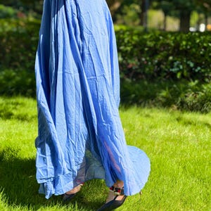 Blue Chinese-style Cotton Skirt, Women's Wear, Custom Length Elastic Waist, Artistic Midi Maxi Skirt, Forest Style Boho Casual Autumn Dress image 2