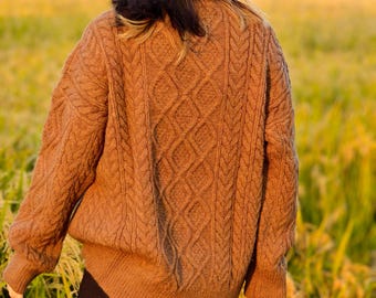 Suéter grueso de punto trenzado color café y marrón, jersey largo extragrande para ella, regalo grueso y cálido de otoño-invierno para hija, ropa de mujer