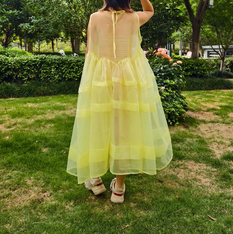 Pastel Yellow Organza Overlay Dress, Custom Boho Gown, Oversized Fairy ...