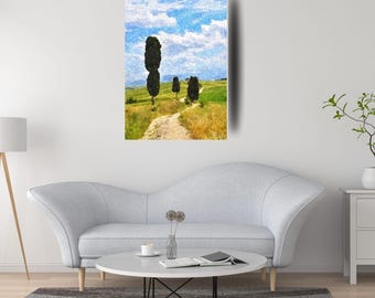 Tuscan Landscape Oil Painting – Italian Countryside Wall Art, Vineyard Wall Art, Cafe Decor Idea, Restaurant Wall Art, Mediterran Decor