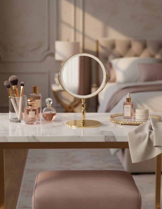 rose gold dressing table mirror Rose Gold Pink Ornate Dressing Table Triple Mirror – Melody Maison Ltd main image 0