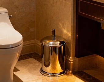 Brass Waste Bin, Luxury Trash Can, Round Brass Bin, Handmade Garbage Can, Modern Waste Basket for Elegant Interiors