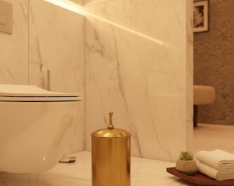 Handmade Waste Bin, Brass Waste Basket, Gold Trash Can, Bathroom Trash Bin for Premium Bath Decor, Lidded Gold Dustbin