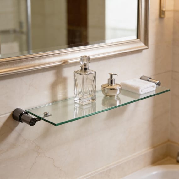 Handgemachte Silber Glas Regal, Wand Rechteckig Badezimmer Rack