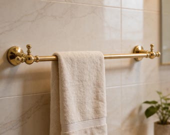 Long Brass Towel Bar, Wall Mounted Towel Holder, Handmade Bath Rack, Gold Bathroom Rail