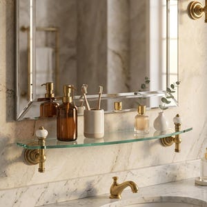 Estantería de pared de cristal, estantería de latón, estante de baño antiguo hecho a mano imagen 2