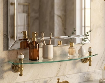 Wall Glass Shelf Brass Etagere Handmade Antique Bath Rack