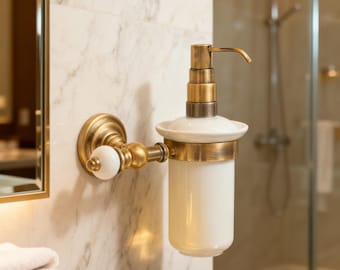 Brass Wall Mounted Liquid Soap Dispenser with Glass Body