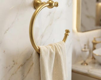 Brass Towel Ring, Rustic Towel Holder, Vintage Brass Holder, Antique Style Ring, Bathroom Wall Hook, Wall Mounted Round Hook