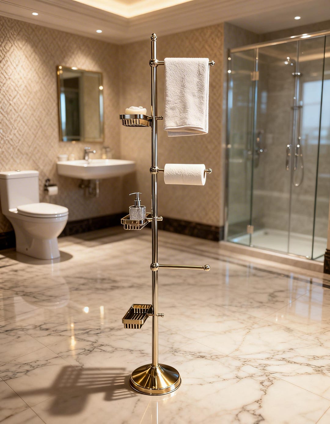 6-tiered Brass Bath Stand,tall Standing Rack,towel Organizer, Handmade ...