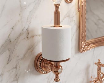 Suporte para papel higiênico em latão, porta-papel higiênico reserva, suporte de luxo para papel higiênico, suporte com detalhes em cristal, papel higiênico reserva, decoração de banheiro em latão