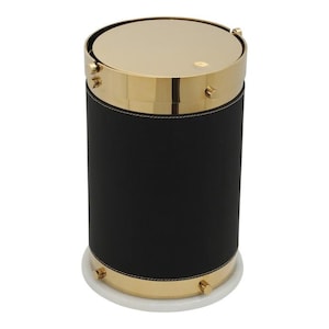 Solid Brass Trash Can, Handmade Waste Bin, Lidded Bath Bin, Marble Base Round Can with Lid, Leather Waste Basket, Decorative Bathroom Trash